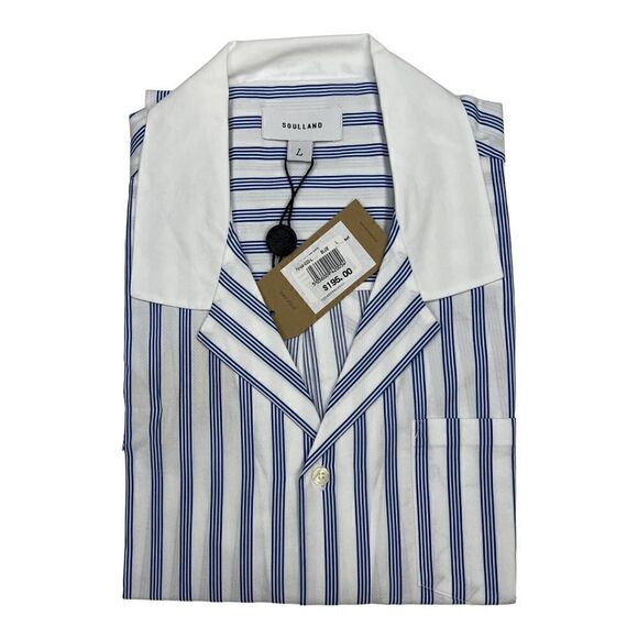 New Soulland Cornwall Men White Striped Shirt Short Sleeve Slim Button-Down US L - Picture 5 of 13